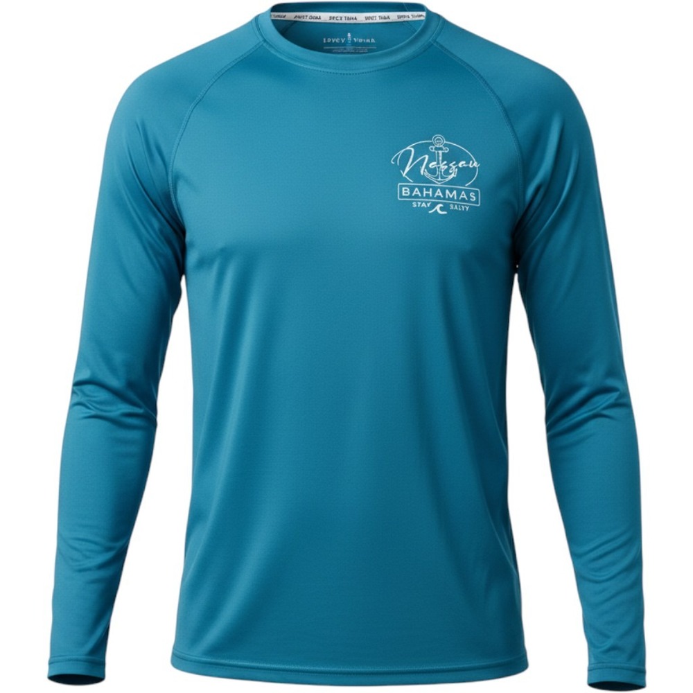 Spicy Tuna Mens Size L Long Sleeve Performance Shirt Teal Blue Fishing Coastal